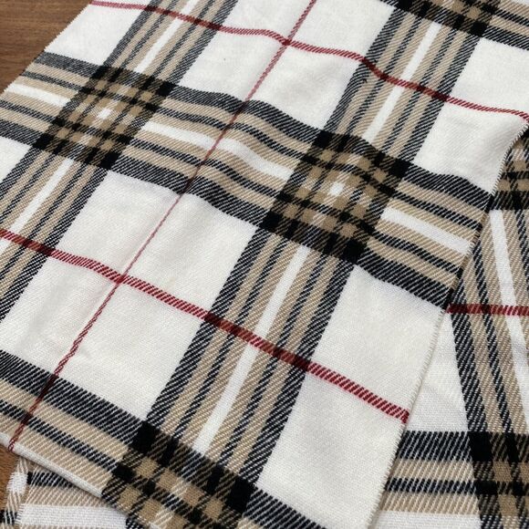 Unisex Scarf Warm Cashmere Feel Italian Design Tan Black & Cream Plaid w/ Fringe - Picture 3 of 5